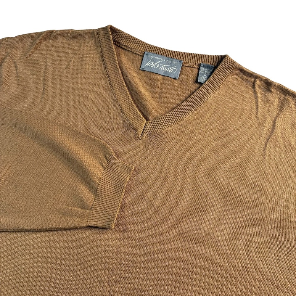 Lord & Taylor Men's Sweater Tan Brown Sz XL  V-Neck Long Sleeve Pullover Knitted